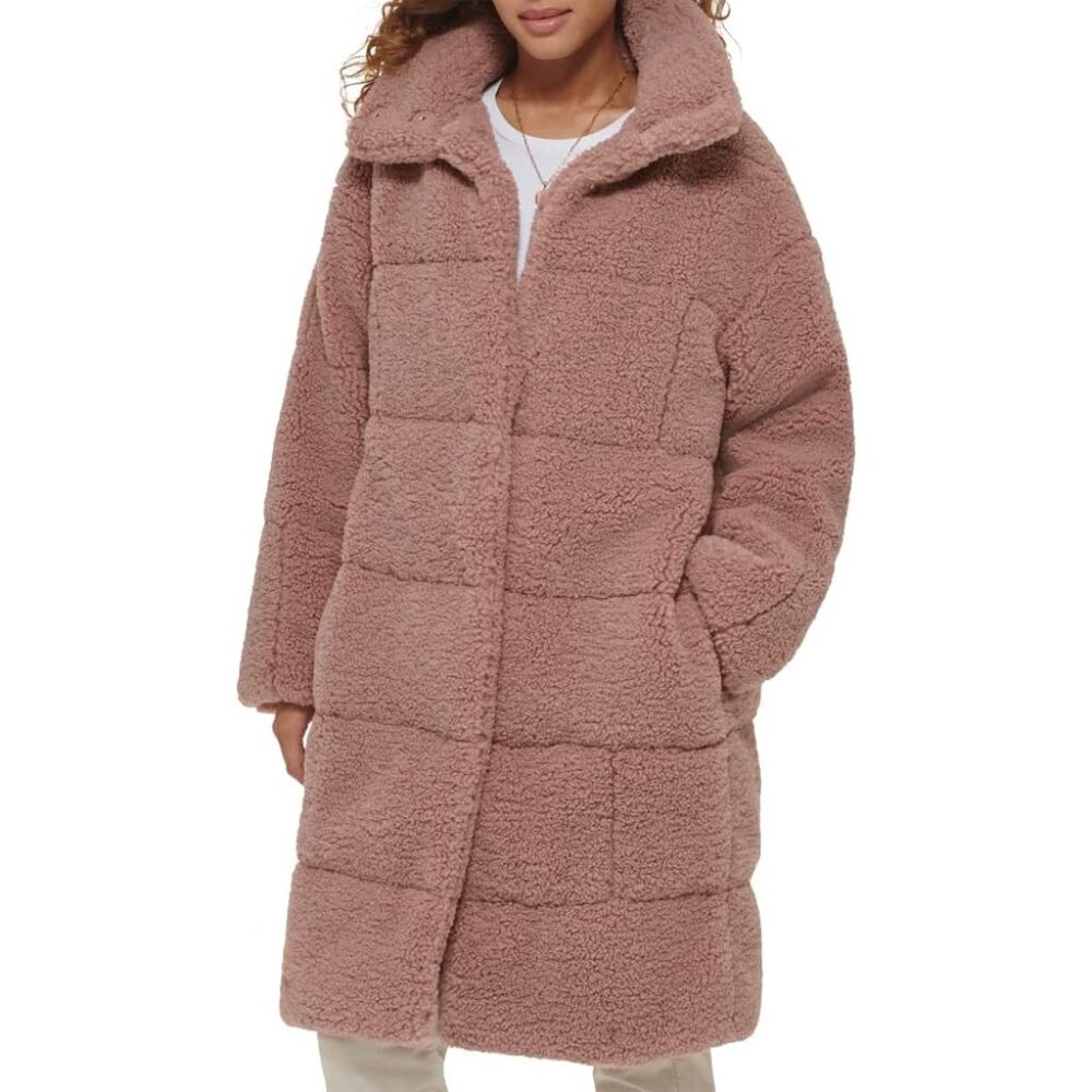 Women's Mauve Imported Polyester Patchwork Quilted Teddy Warmth Coat - Picture 1 of 8